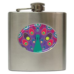 Peacock Bird Animal Feathers Hip Flask (6 Oz)