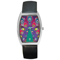 Peacock Bird Animal Feathers Barrel Style Metal Watch