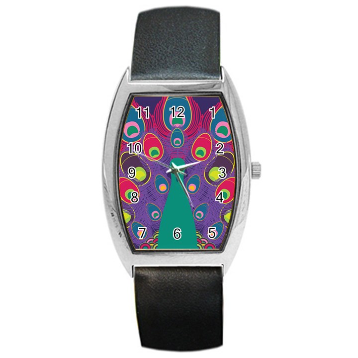 Peacock Bird Animal Feathers Barrel Style Metal Watch