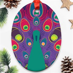 Peacock Bird Animal Feathers Oval Ornament (two Sides)