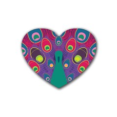 Peacock Bird Animal Feathers Heart Coaster (4 Pack) 