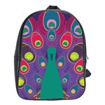 Peacock Bird Animal Feathers School Bag (Large) Front