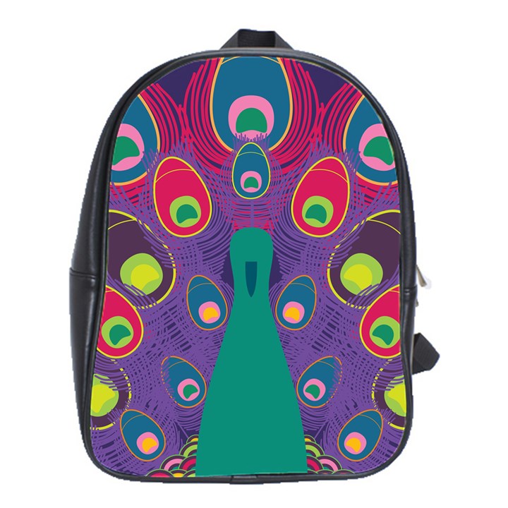 Peacock Bird Animal Feathers School Bag (Large)