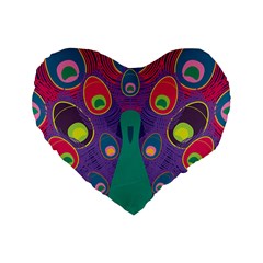 Peacock Bird Animal Feathers Standard 16  Premium Heart Shape Cushions