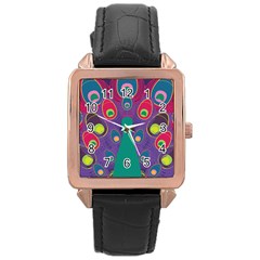 Peacock Bird Animal Feathers Rose Gold Leather Watch 