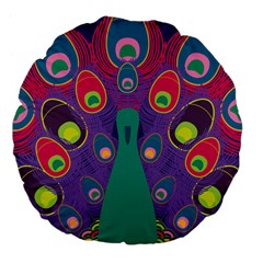 Peacock Bird Animal Feathers Large 18  Premium Flano Round Cushions