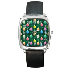 Tulips Seamless Pattern Background Square Metal Watch