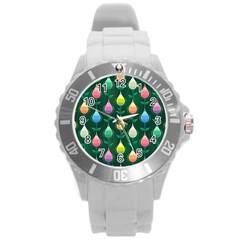 Tulips Seamless Pattern Background Round Plastic Sport Watch (l)