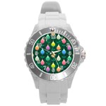 Tulips Seamless Pattern Background Round Plastic Sport Watch (L) Front