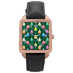 Tulips Seamless Pattern Background Rose Gold Leather Watch 