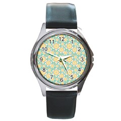 Seamless Pattern Floral Pastels Round Metal Watch by HermanTelo