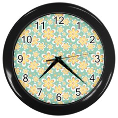 Seamless Pattern Floral Pastels Wall Clock (black) by HermanTelo