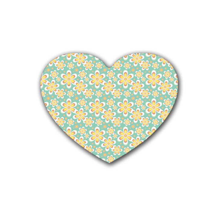 Seamless Pattern Floral Pastels Rubber Coaster (Heart) 