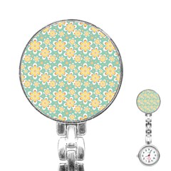 Seamless Pattern Floral Pastels Stainless Steel Nurses Watch