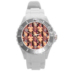 Seamless Pattern Plaid Round Plastic Sport Watch (l)