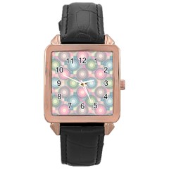 Seamless Pattern Pastels Background Rose Gold Leather Watch 