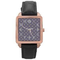 Seamless Pattern Background Fleu Rose Gold Leather Watch 