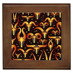 Stylised Horns Black Pattern Framed Tiles by HermanTelo