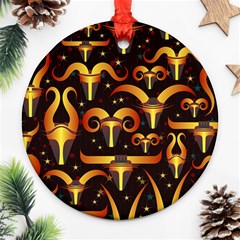 Stylised Horns Black Pattern Ornament (round) by HermanTelo