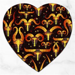 Stylised Horns Black Pattern Jigsaw Puzzle (heart) by HermanTelo