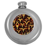 Stylised Horns Black Pattern Round Hip Flask (5 oz) Front