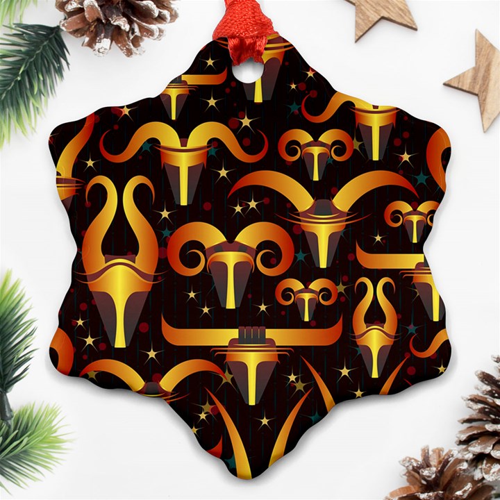 Stylised Horns Black Pattern Ornament (Snowflake)