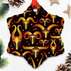 Stylised Horns Black Pattern Snowflake Ornament (two Sides) by HermanTelo