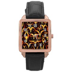 Stylised Horns Black Pattern Rose Gold Leather Watch  by HermanTelo