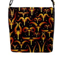 Stylised Horns Black Pattern Flap Closure Messenger Bag (l)