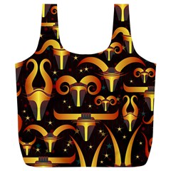 Stylised Horns Black Pattern Full Print Recycle Bag (xl)