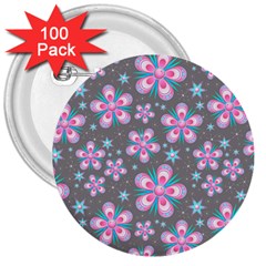 Seamless Pattern Flowers Pink 3  Buttons (100 Pack)  by HermanTelo