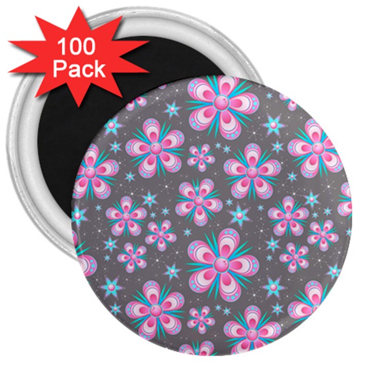 Seamless Pattern Flowers Pink 3  Magnets (100 pack)