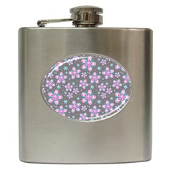 Seamless Pattern Flowers Pink Hip Flask (6 Oz)