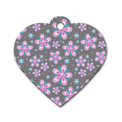 Seamless Pattern Flowers Pink Dog Tag Heart (two Sides)