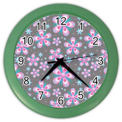 Seamless Pattern Flowers Pink Color Wall Clock