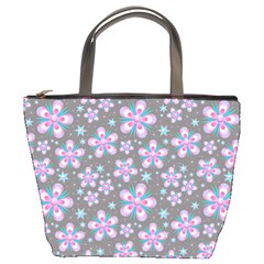 Seamless Pattern Flowers Pink Bucket Bag