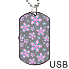 Seamless Pattern Flowers Pink Dog Tag Usb Flash (two Sides) by HermanTelo