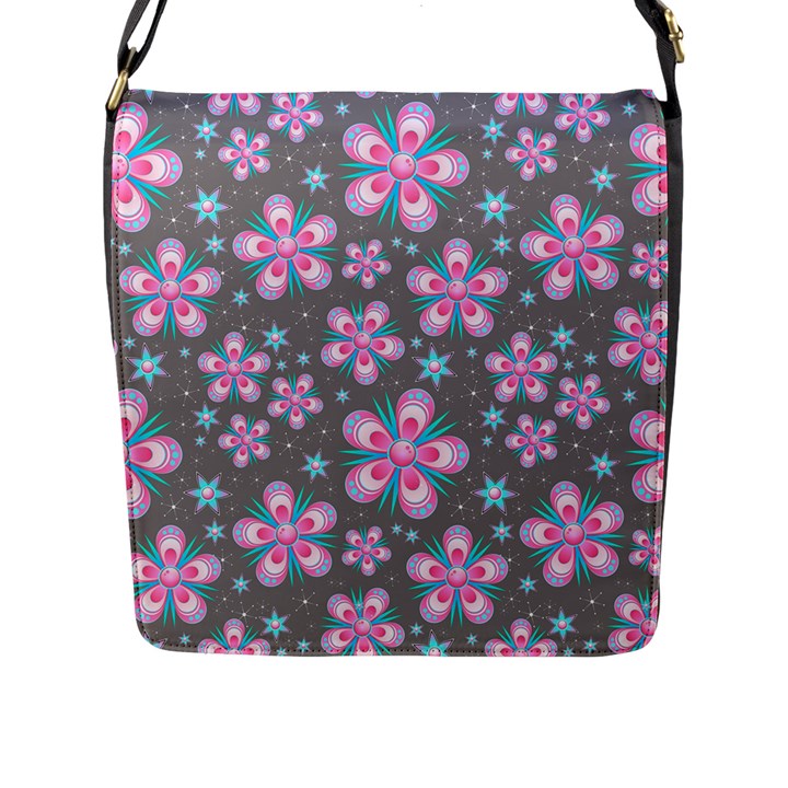 Seamless Pattern Flowers Pink Flap Closure Messenger Bag (L)