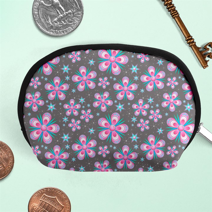 Seamless Pattern Flowers Pink Accessory Pouch (Medium)