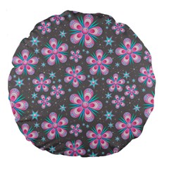 Seamless Pattern Flowers Pink Large 18  Premium Flano Round Cushions by HermanTelo