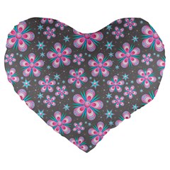 Seamless Pattern Flowers Pink Large 19  Premium Flano Heart Shape Cushions