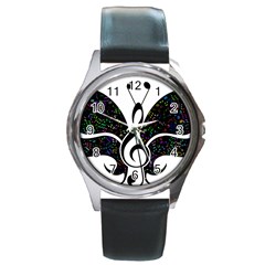 Butterfly Music Animal Audio Bass Round Metal Watch by HermanTelo