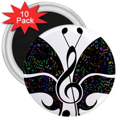 Butterfly Music Animal Audio Bass 3  Magnets (10 Pack)  by HermanTelo