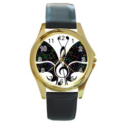 Butterfly Music Animal Audio Bass Round Gold Metal Watch by HermanTelo