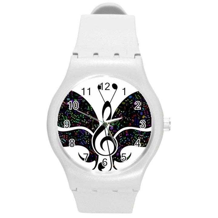 Butterfly Music Animal Audio Bass Round Plastic Sport Watch (M)