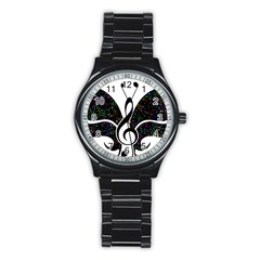 Butterfly Music Animal Audio Bass Stainless Steel Round Watch by HermanTelo