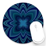 Blue Geometric Flower Dark Mirror Round Mousepads Front