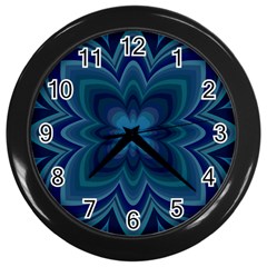 Blue Geometric Flower Dark Mirror Wall Clock (black) by HermanTelo