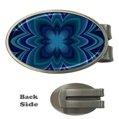 Blue Geometric Flower Dark Mirror Money Clips (oval) 