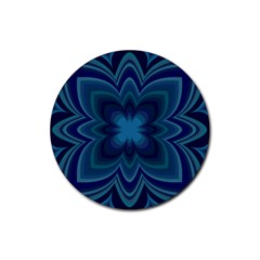 Blue Geometric Flower Dark Mirror Rubber Coaster (round)  by HermanTelo